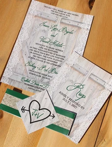 Rustic green and white Wedding Invitation RSVP